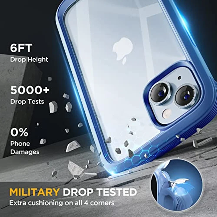 Miracase 360 Grad Hülle für iPhone 13/14 (6.1 Zoll), Ganzkörper Schutzhülle mit 9H Glas Displayschutzfolie, stoßfest, Blau – Bild 4
