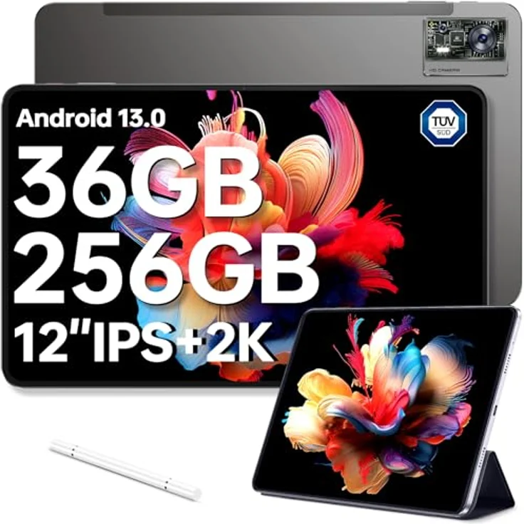 OUKITEL OT5 Tablet 12 Zoll - 36(12+24) GB RAM +256GB ROM (2TB TF) Helio G99 Octa-Core Tablet Android 13, 11000mAh Gaming Tablet, 2K Display, 16MP+5MP Dual SIM Tablet PC, 4G LTE/5G WiFi/TÜV/GPS, Grau – Bild 1