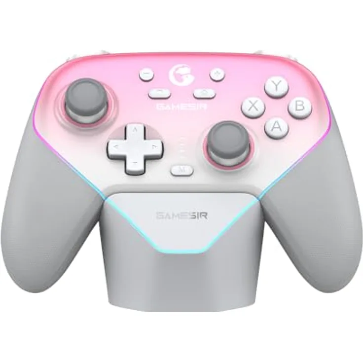 GameSir Super Nova, Multiplattform-Bluetooth-Controller mit Ladestation für Nintendo, Schlagsahne Rosa