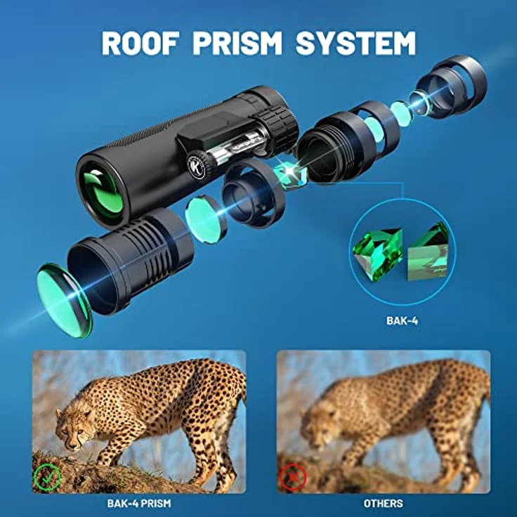 Kylietech 12x42 Fernglas mit Stativ, Wasserdichtes Vogelbeobachtungsgerät mit BaK-4-Prismen, FMC-Objektiv und Smartphone-Adapter für Fotografie und Sternenbeobachtung – Bild 2