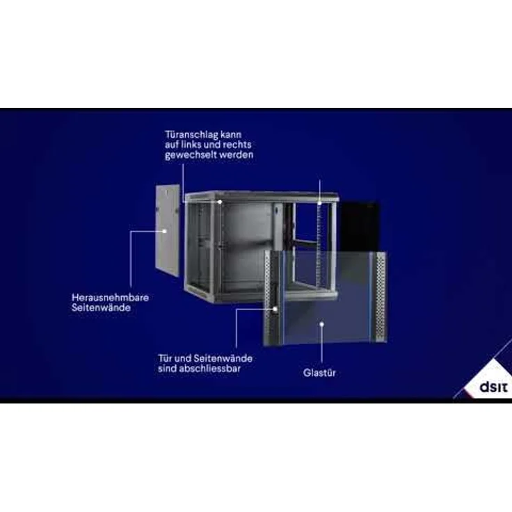 DSIT 6HE Netzwerkschrank (Serverschrank) 19 Zoll Wandmontage - mit Glastür (BxTxH) 600 x 450 x 367mm - Schwarz - Abschließbar - Traglast 60 kg - Robuste Konstruktion – Bild 2