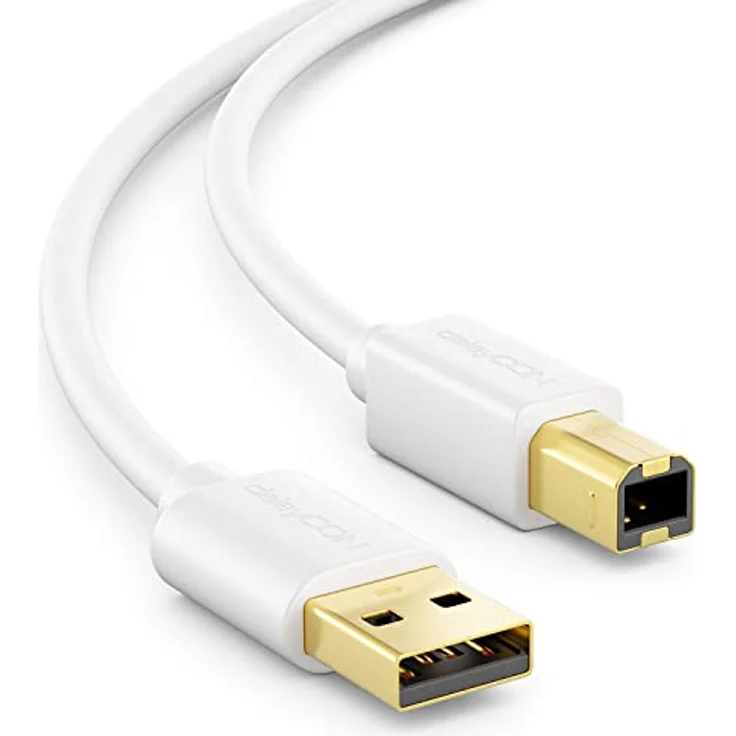 deleyCON 5m USB 2.0 Datenkabel, USB A-Stecker zu USB B-Stecker, Hochgeschwindigkeit, Störungsfrei, weiß – Bild 1