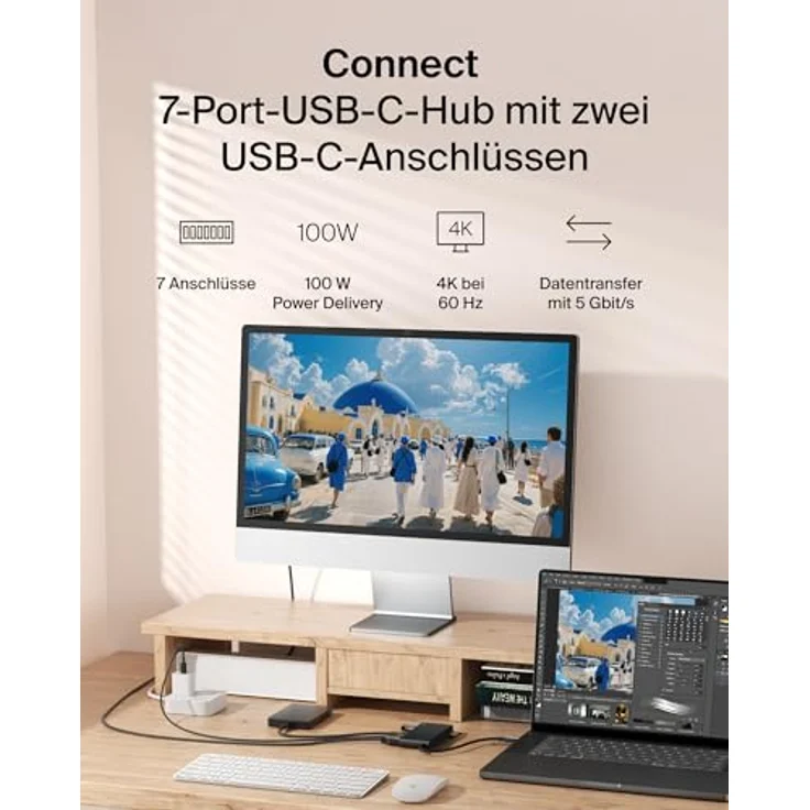 Belkin USB C Hub 7-in-1 Docking Station mit 4K HDMI 60 Hz, 100 W Power Delivery, 5 Gbit/s Datentransfer, SD und MicroSD Kartenleser – Schwarz – Bild 2