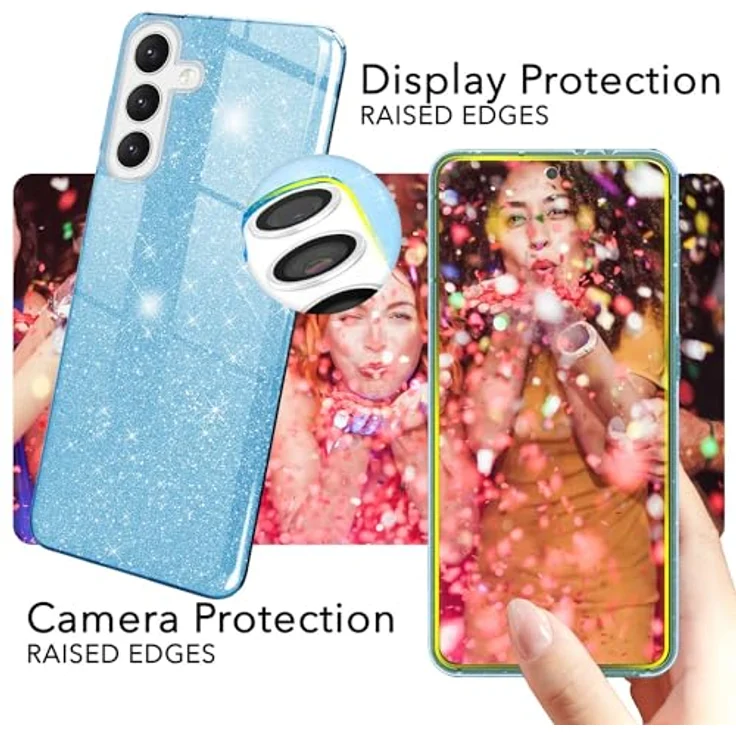 NALIA Stabile Glitzerhülle für Samsung Galaxy S24, Glänzende Hybrid Schutzhülle in Blau, Stoßfest und mit Anti-Kratz Schutzrand – Bild 5