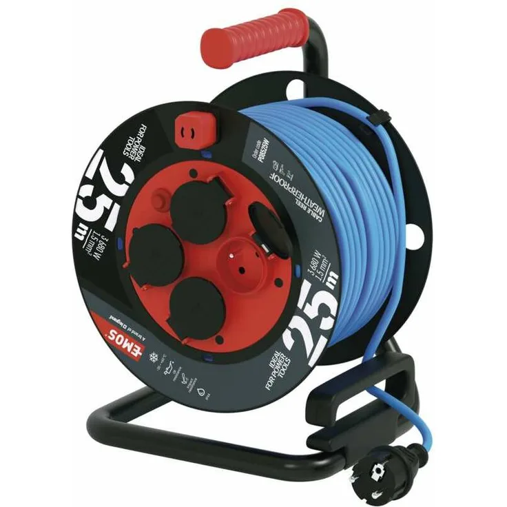 Emos Verlängerungskabel P08525W Black, Blue 4 AC outlet(s) (25 m) IP44 geeignet