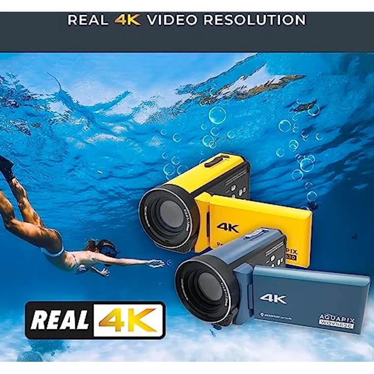 Easypix Aquapix WDV5630, Wasserfester Camcorder mit 13 MP Sensor, 4K Video und 18-fachem Zoom, GreyBlue – Bild 2
