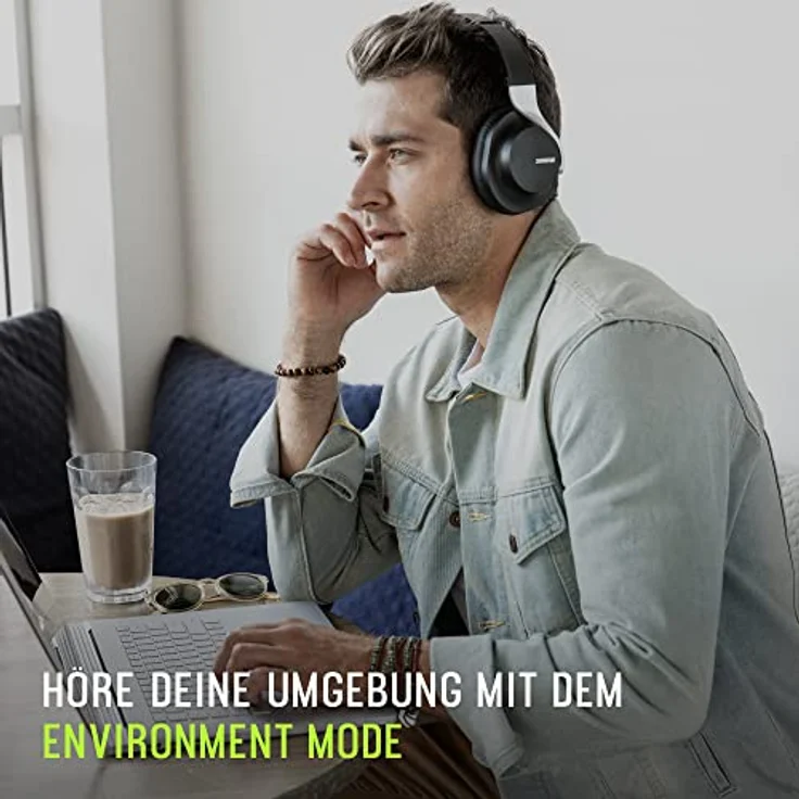 Shure AONIC 40 über Ohr -drahtlosen Bluetooth -Geräusch -Stornierungskopfhörern mit Mikrofon, 25 -Stunden -Akkulaufzeit, iPhone und Android -kompatibel - Schwarz – Bild 4