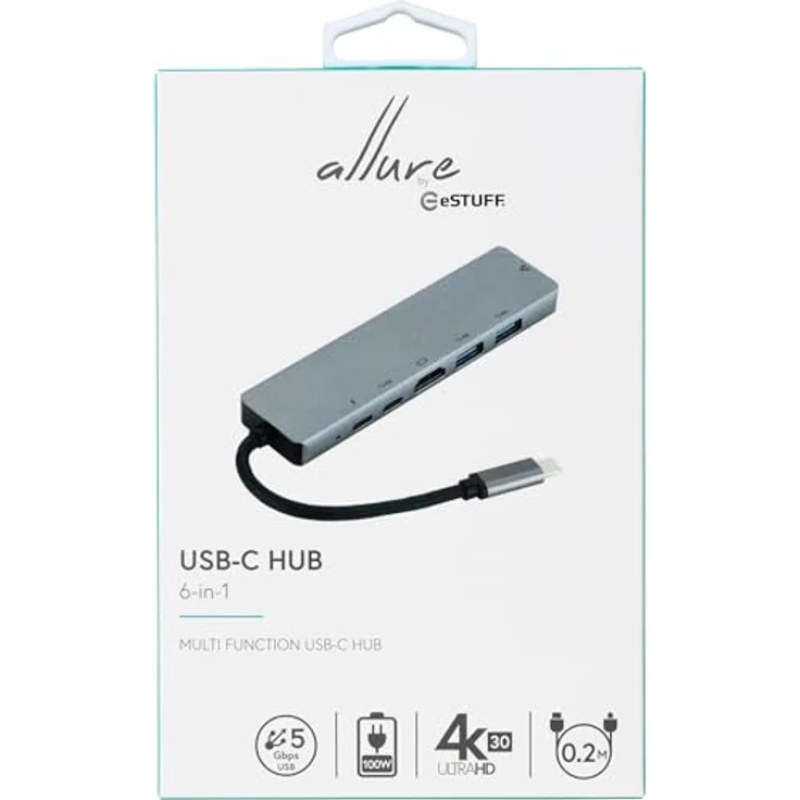 eSTUFF ES623012, USB 3.2 Gen 1 (3.1 Gen 1) Type-C, 100 Mbit/s, 4K Ultra HD, HDMI, Aluminium, Grau – Bild 6