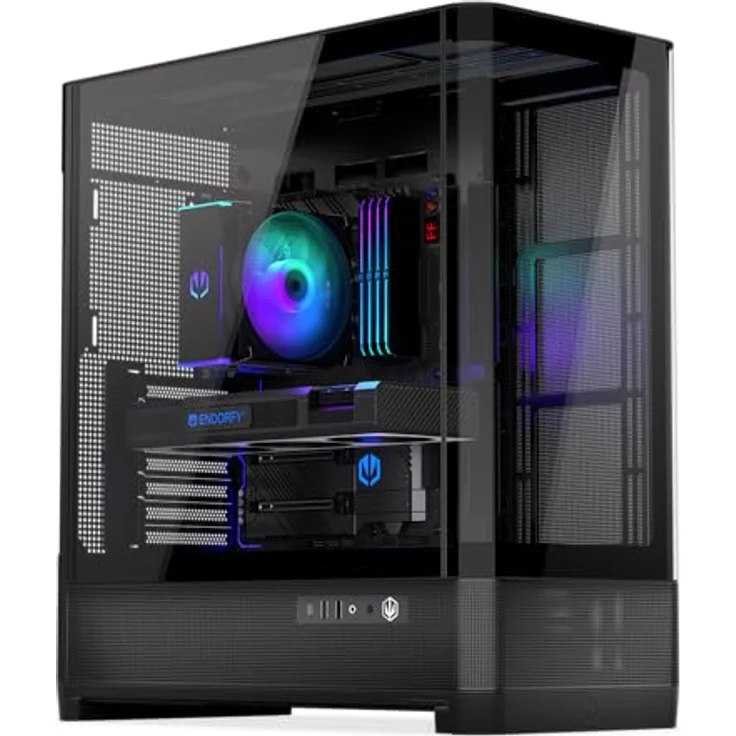 ENDORFY Aquarius 8000 Flex, PC Gehäuse ATX/E-ATX mit Panorama Tempered Glass, USB-C, 420 mm Radiator Support, bis 10 Lüfter, GPU bis 450 mm, Back-Connect Mainboard kompatibel, Schwarz – Bild 1