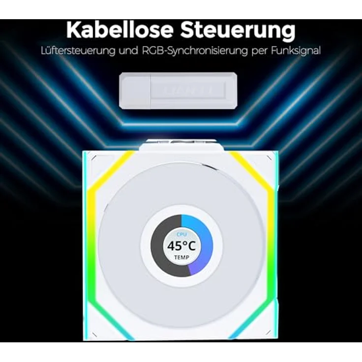 Lian Li UNI FAN SL Wireless LCD Lüfter, ARGB, PWM - 120 mm, weiß - Leistungsstarker Gehäuselüfter mit kabelloser Synchronisation – Bild 4