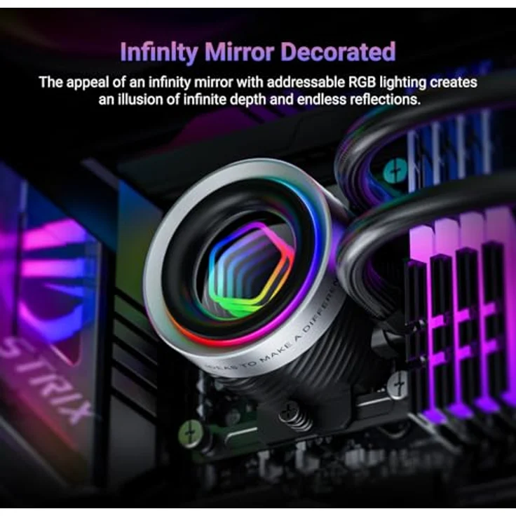 ID-COOLING FX240 INF, 240mm Flüssigkeits-CPU-Kühler AIO mit ARGB-Infinity-Spiegel-Effekt, 2x120mm Daisy-Chained Lüfter, leiser Betrieb bis 27,2 dB(A), kompatibel mit Intel LGA1851/1700/1200/115X & AMD AM5/AM4 – Bild 2