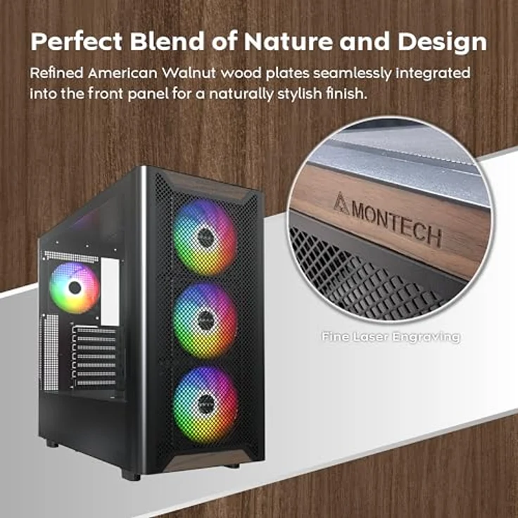 Montech XR Wood PC-Gehäuse, Midi-Tower, ATX, ARGB, Tempered Glass - Schwarz – Bild 2