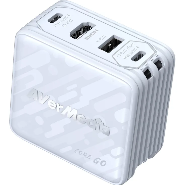 AVerMedia Core GO (GC313) White, 100W GaN Ladedock mit HDMI und USB, schnelles Laden für drei Geräte