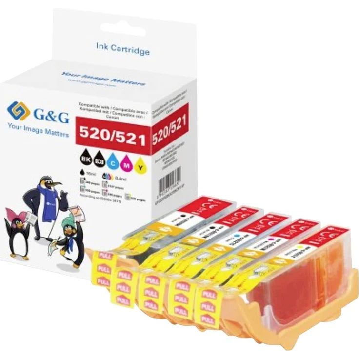 G&G Druckerpatrone Kompatibel GP-C520PGBK/521BKCMY-5P, 5er-Set in Schwarz, Cyan, Magenta und Gelb für Canon-Drucker