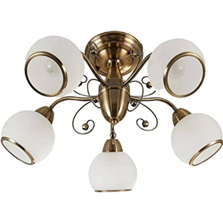 Lindby Deckenlampe Glas Metall altmessing, Deckenleuchte Ø 59 cm, 5x E14 max. 40W, ohne Leuchtmittel, Wohnzimmerlampe, Schlafzimmer, Flur, Büro