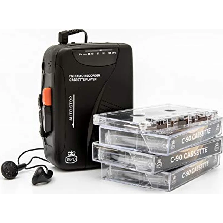 GPO Walkman tragbarer Retro Kassettenrecorder mit integriertem Lautsprecher und Mikrofon, FM-Radio, 3,5 mm Kopfhöreranschluss, inklusive Kopfhörer, Schwarz – Bild 6