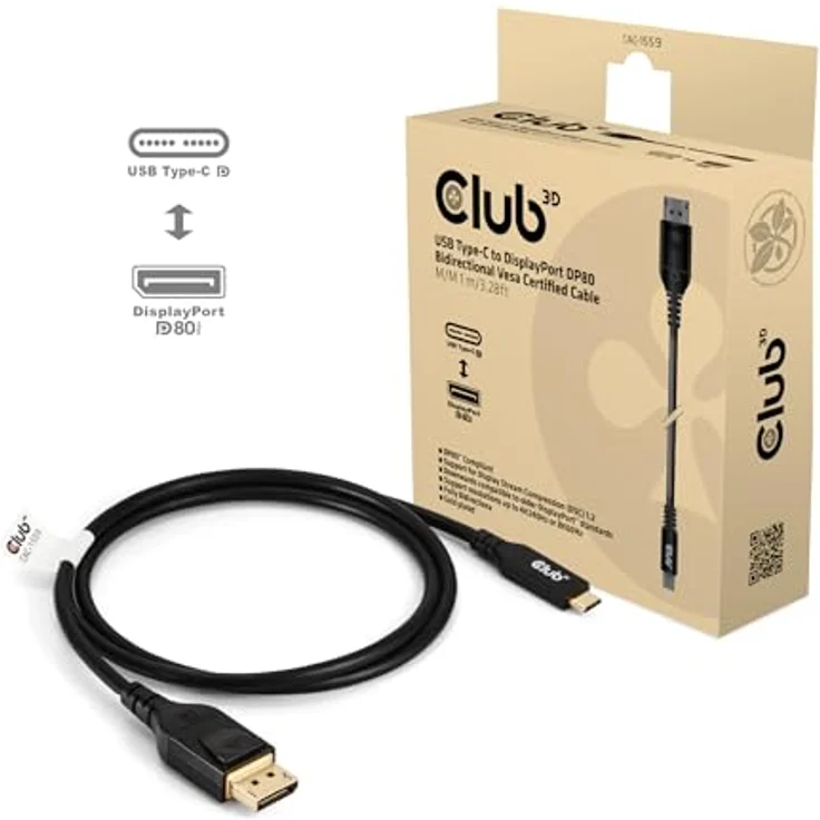 Club 3D CAC-1559 USB Typ-C auf DisplayPort DP80 1m Kabel, VESA zertifiziert – Bild 4