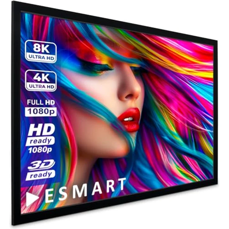ESMART Professional MIRALE 84 Zoll Akustik Rahmen-Leinwand, mikroperforiertes Tuch, 186 x 105 cm (16:9) für Heimkino, schwarz – Bild 1