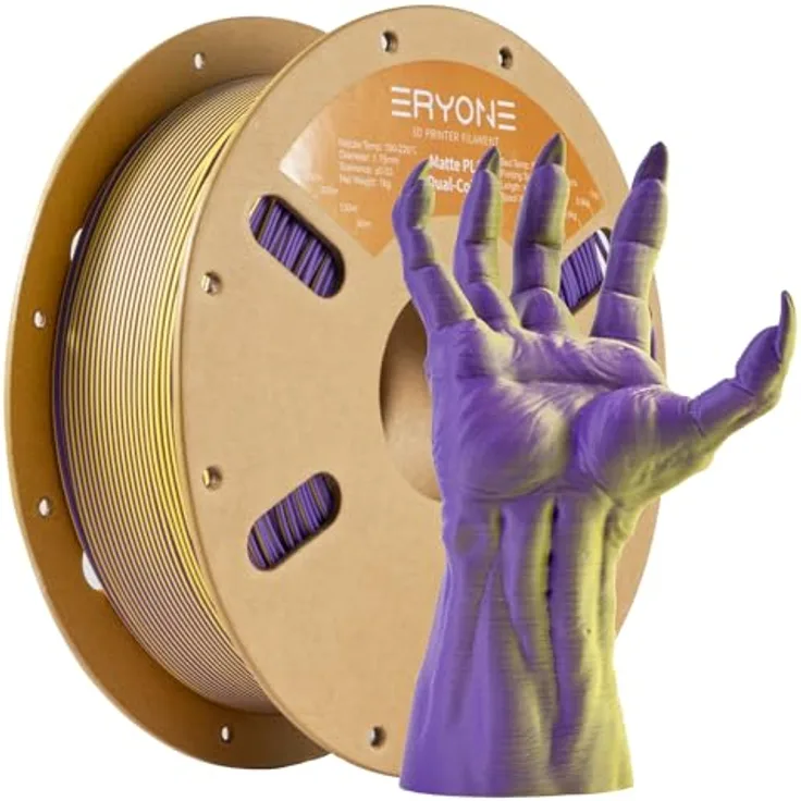 ERYONE Matte PLA 3D Drucker Filament 1.75mm, Dualfarbig Gelb & Lila, 1kg, tangle-free mit starker Schichtadhäsion und mattem Finish