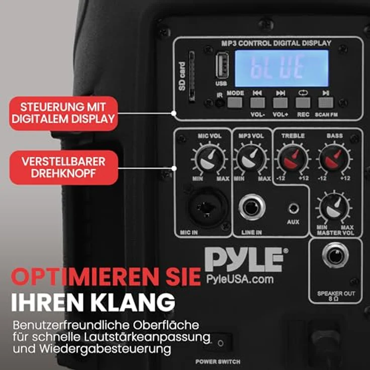Pyle PA Anlage mit 2x Aktiv- und Passivlautsprechern, Bluetooth Musikbox mit 700 Watt Leistung, inkl. Mikrofon, 2 Boxenständer & Fernbedienung – Bild 7