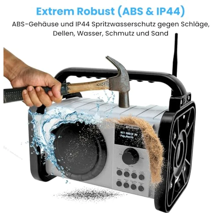 Soundmaster DAB80OR Baustellenradio mit DAB+ UKW Bluetooth und Li-Ion Akku IP44 Staub- und spritzwassergeschützt in Orange – Bild 3