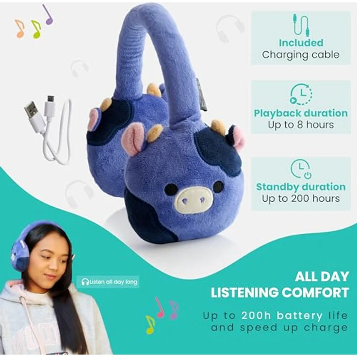 Emoji Squishmallows Kopfhörer INGRED, kabellose Stereo-Kopfhörer mit Mikrofon, verstellbarem Kopfbügel und Bluetooth 5.0, plüschiges Design – Bild 2