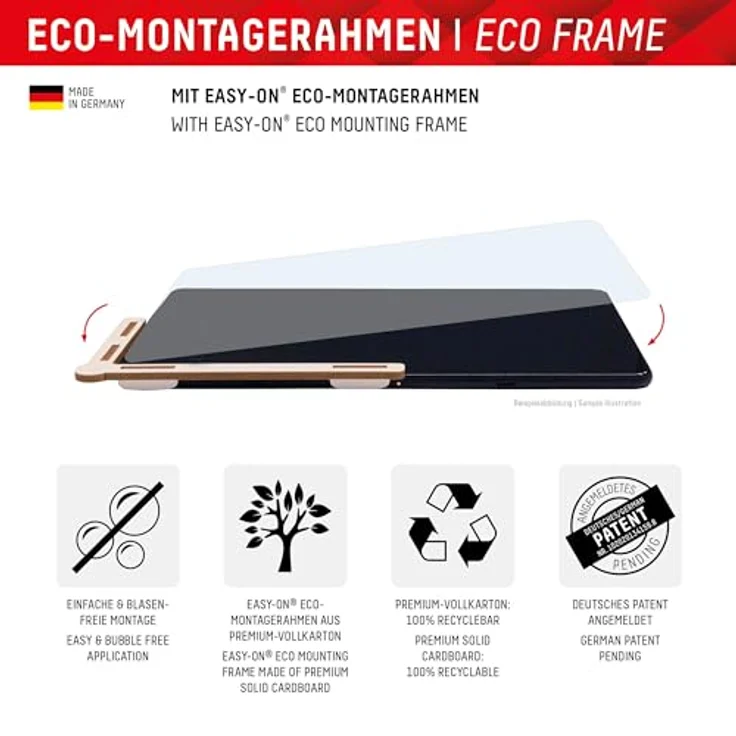 Displex Tablet Glass (9H) für Samsung Galaxy Tab A9+, Eco-Montagerahmen L-Form, ultra-dünn, unsichtbar – Bild 3
