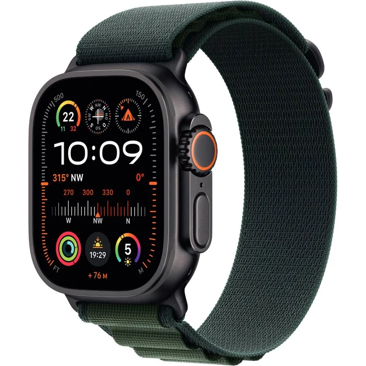 Apple Watch Ultra 2 GPS + Cellular, 49 mm, Titangehäuse Schwarz, Alpine Loop Dunkelgrün, M – Bild 1