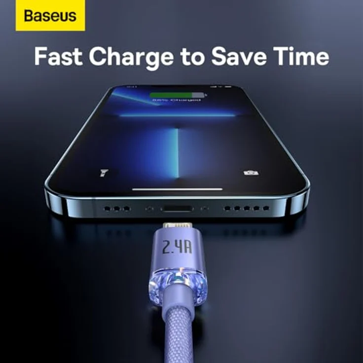 Baseus Crystal Shine Serie 18W 1,2 m USB-A auf Lightning-Kabel, lila, schnelles Laden und Datenübertragung, verstärkte Stecker – Bild 5
