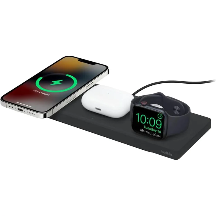 Belkin 3-in-1 Wireless Charger BOOST CHARGE PRO, schnelles Lademodul für iPhone und Apple Watch, modernes Design