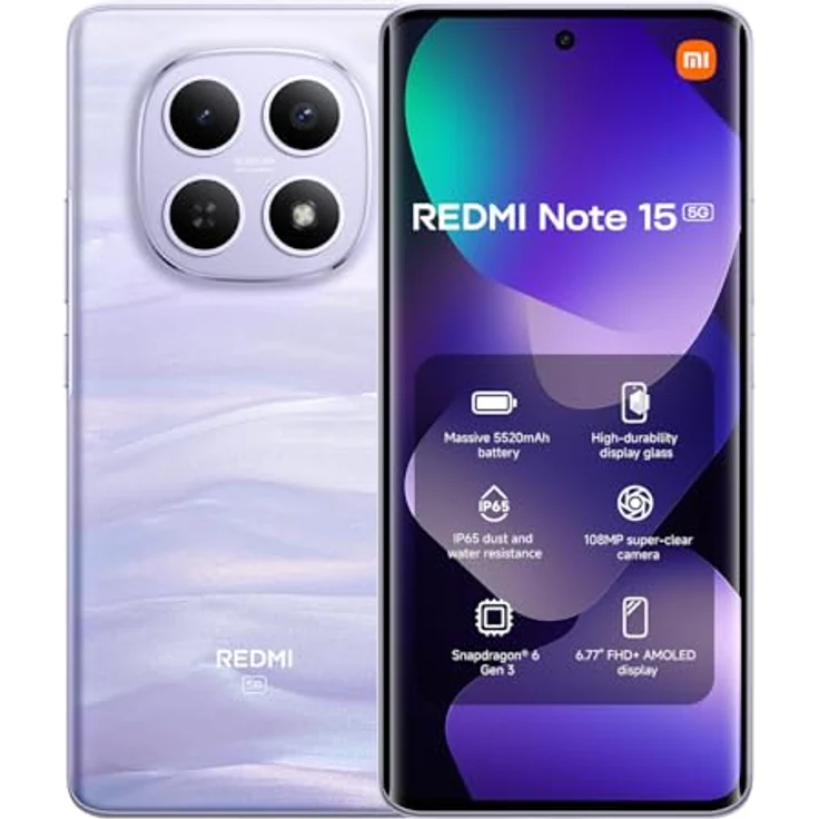 XIAOMI Redmi Note 15 5G, Smartphone mit 8 GB RAM, 256 GB Speicher, Mist Purple (Kein Netzadapter enthalten) – Bild 1