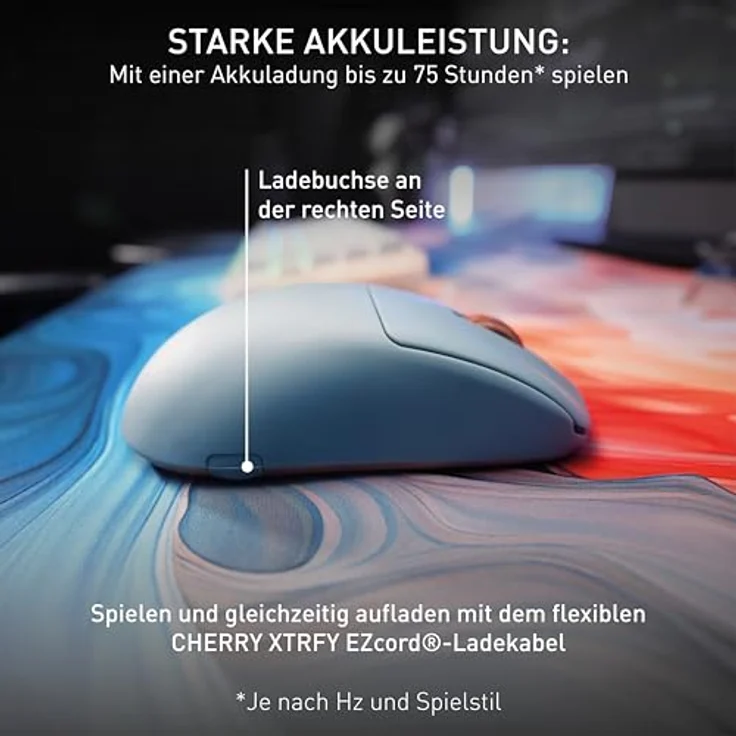 CHERRY XTRFY M68 Wireless, Ultraleichte Kabellose Gaming-Maus, 2,4 GHz Funk, Optimiert für esports, Symmetrische Form mit Besonders Niedriger Front, Blau – Bild 5