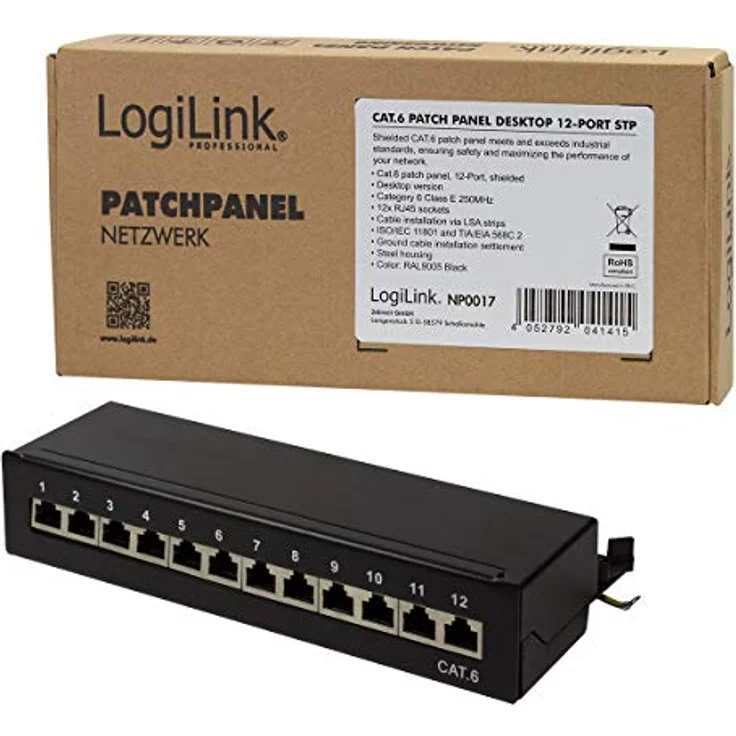 LogiLink NP0017 12 Port Patch-Panel CAT 6, kompaktes Verteilerfeld für Wand- und Tischmontage, geeignet für Fast- und Gigabit Ethernet und Power over Ethernet – Bild 10