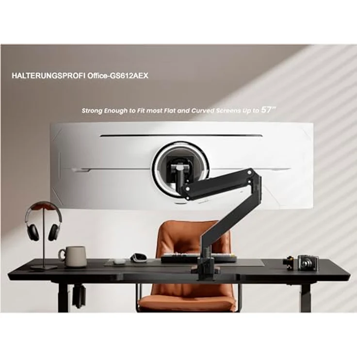 HALTERUNGSPROFI Monitor Halterung Extrastark bis 27kg bis 57 Zoll Tragarm mit Gasdruckfeder LED LCD Monitore VESA 75x75 100x100 200x200 Office-GS612AEX, Schwarz – Bild 2