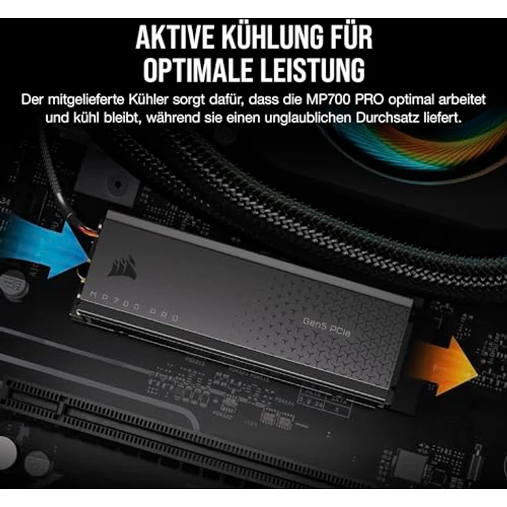 Corsair MP700 PRO Mit Luftkühler 2TB M.2 PCIe Gen5 x4 NVMe 2.0 SSD - M.2 2280 - Bis zu 12.400MB/sec Sequentielles Lesen - High-Density TLC NAND - Schwarz – Bild 3