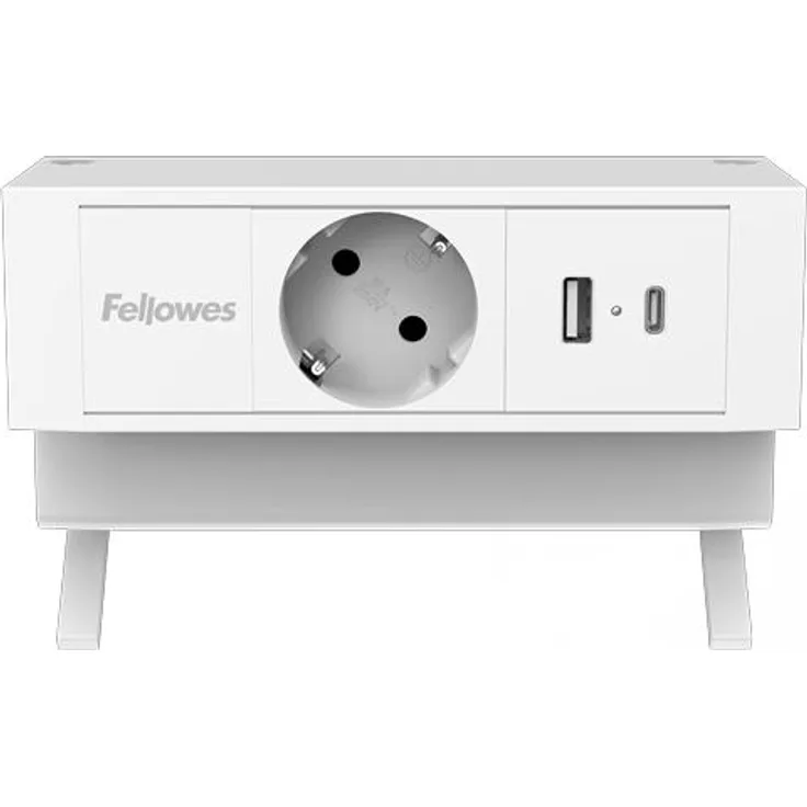 Fellowes Strommodul Schreibtisch, Steckdosenleiste mit 1x Steckdose, 1x USB-A und 1x USB-C, weiss