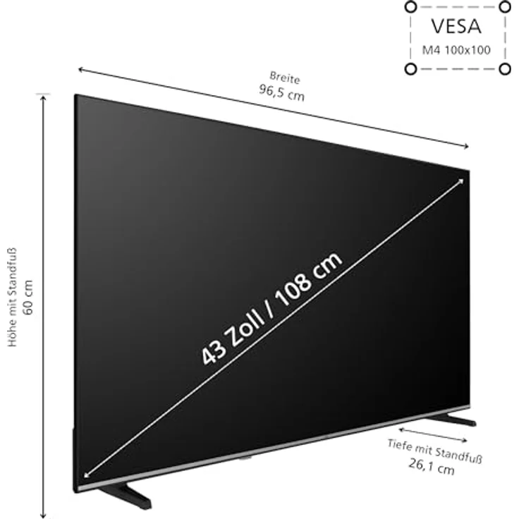 JVC VIDAA LT-43VD3555, 43 Zoll 4K Smart TV mit HDR, Dolby Vision und Triple-Tuner, LED TV schwarz – Bild 3