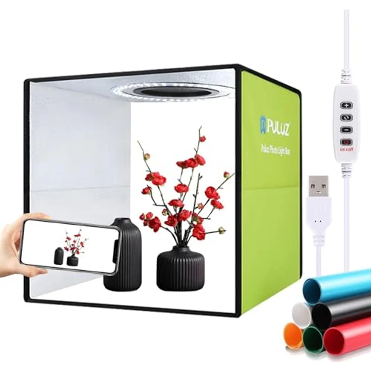 PULUZ Fotobox 30x30cm, Dimmbare Lichtbox mit 112 LED, 6 Farben Fotohintergrund für Produktfotografie, tragbares faltbares Lichtzelt CRI> 95 – Bild 1
