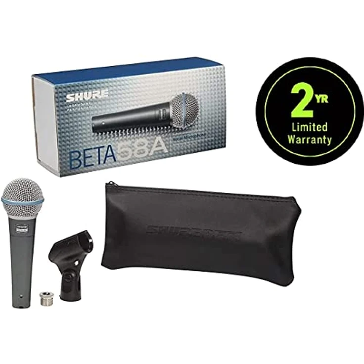 Shure BETA 58A Gesangsmikrofon - Dynamisches Mikrofon mit Supernierencharakteristik für Bühne und Studio, inklusive verstellbarem Stativadapter A25D – Bild 2