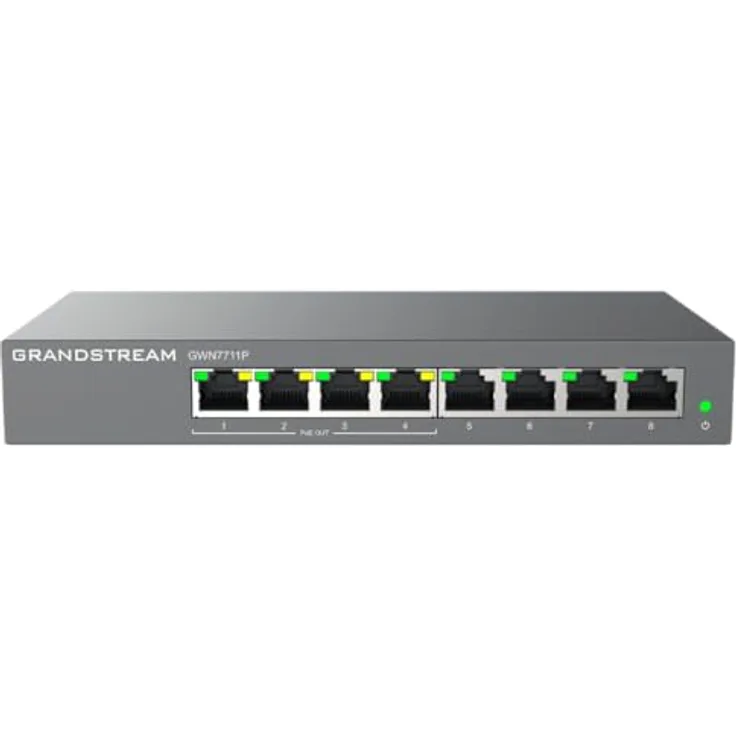 Grandstream 8P GWN7711P PoE PoE Switch mit integriertem QoS, Storm Control und Whisper Quiet Technologie