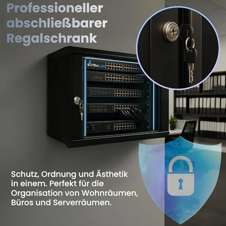 Extralink Serverschrank 19 Zoll 4HE, Netzwerkschrank schwarz mit 400mm Tiefe, Traglast 60 kg, inkl. praktischer Regale, Wand- oder Standmontage – Bild 4