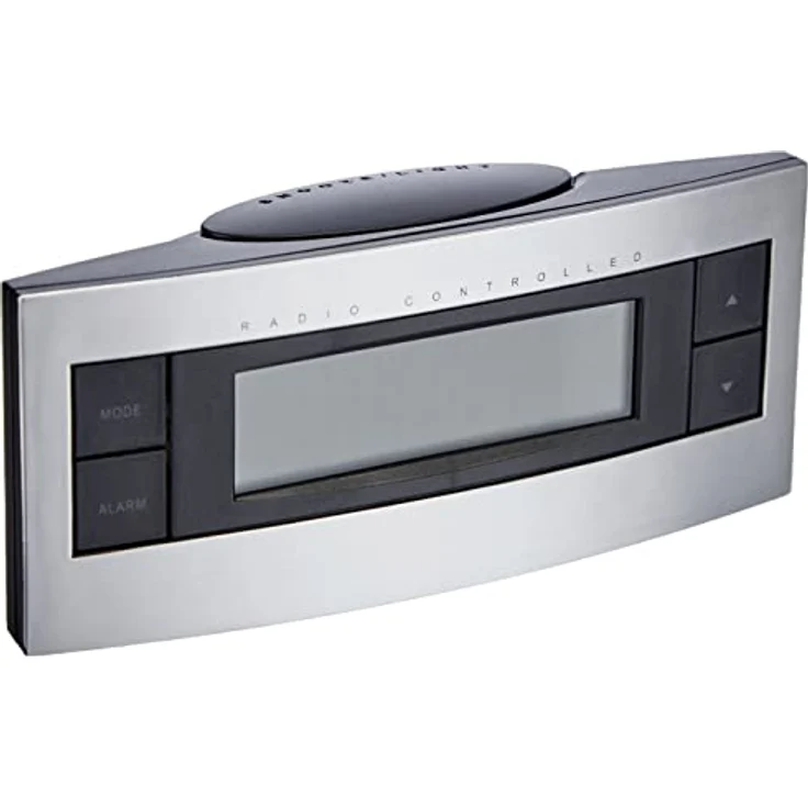 TFA Dostmann Digitaler Funk-Wecker, 60.2511, Zeitzone, manuell einstellbar, Uhrzeit/Wochentag und Datum, schwarz/silber, L 128 x B 43 x H 55 mm – Bild 1