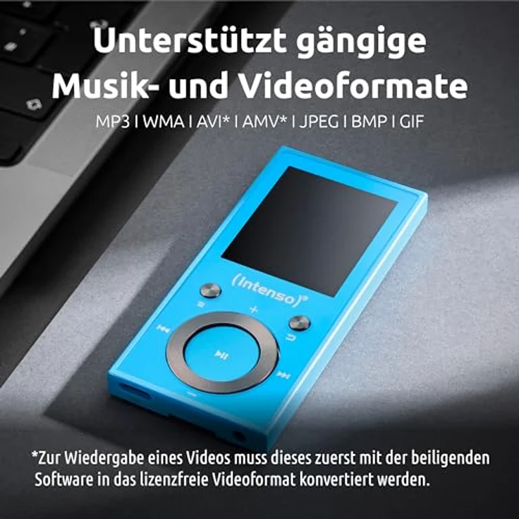 Intenso Video Scooter BT MP3 Player, Bluetooth 5.0, 1,8 Zoll Farbdisplay, 64 GB microSD, bis 18h Akku, inklusive Kopfhörer, blau – Bild 4
