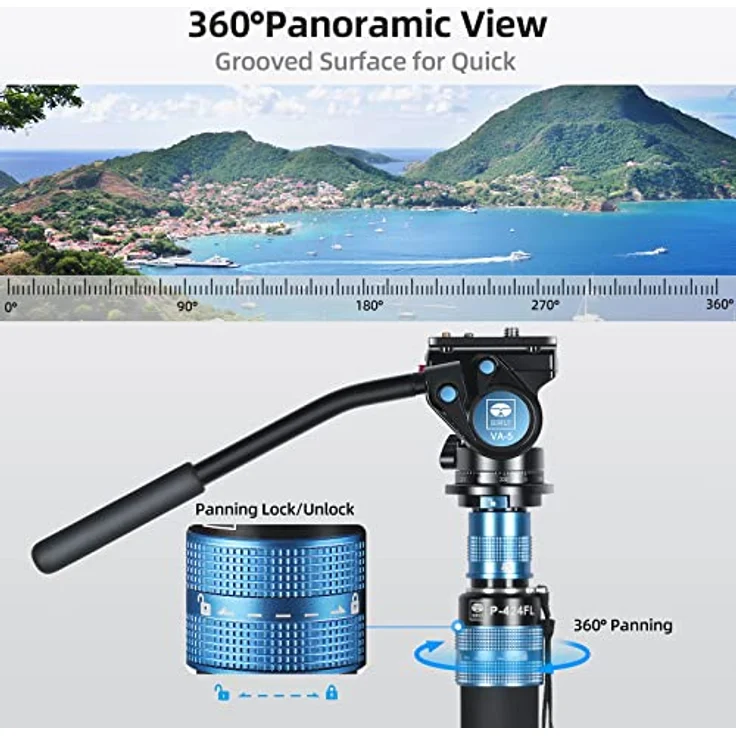SIRUI P-424FL Kohlefaser Kamera Einbeinstativ Kit, 198CM Heavy Duty Professional Video Einbeinstativ mit VA-5 Fluid Video Kopf, Stativsockel, Flip Locks für DSLR Kamera – Bild 4