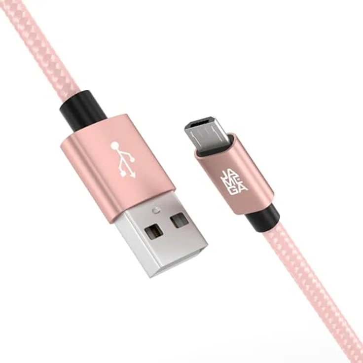 JAMEGA - 1m Premium Micro USB Kabel | Nylon geflochtenes USB Ladekabel für Micro USB Geräte kompatibel mit Samsung, HTC, Huawei, Sony, Nokia, Kindle, PS4 XBOX Controller - RoseGold