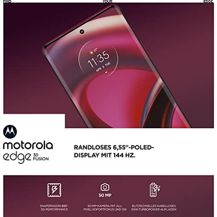 Motorola edge30 Fusion Smartphone (6,55"-FHD+-Display, 50-MP-Kamera, 8/128 GB, 4400 mAh, Android 12), Viva Magenta, inkl. Schutzcover u. Earbuds + KFZ-Adapter  – Bild 4