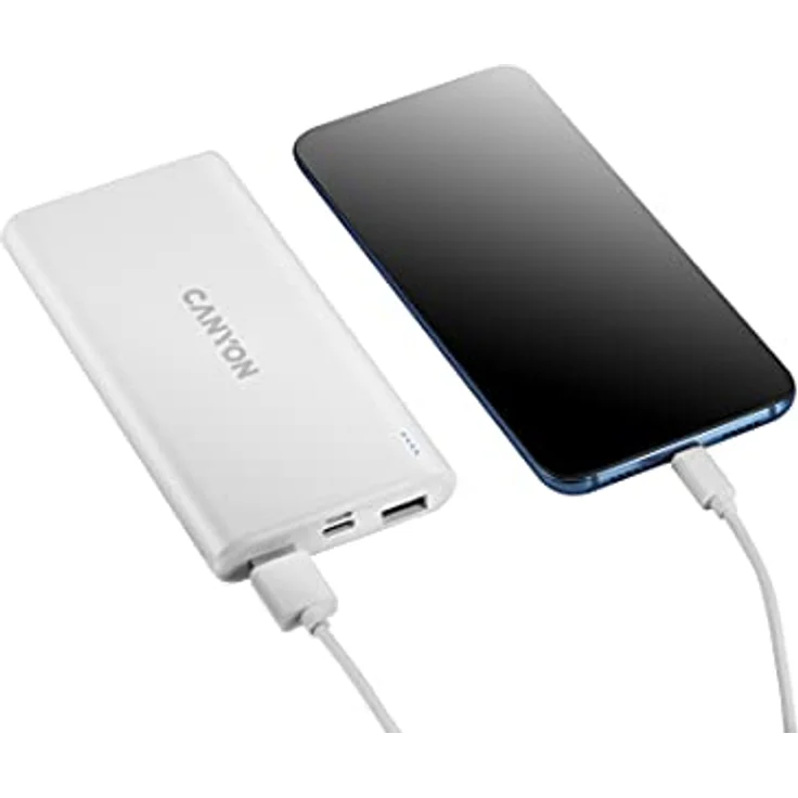 CANYON PB-106 10000mAh Powerbank - Smart IC Phone Schutz, Li-Polymer Akku, LED Ladezustandsanzeige - Tragbare Power Bank Micro-USB/USB-C Eingang - Dual Charge (2xUSB-A Ausgang) - Weiß – Bild 3