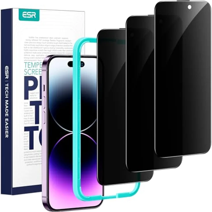 ESR Panzerglas Displayschutz für iPhone 14 Pro, Anti-Spy mit gehärtetem Glas, mikrogekrümmte Kanten, hüllenfreundlich, 3 Stück – Bild 1