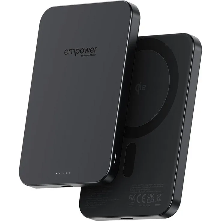 PanzerGlass empower Bank, 5000 mAh Powerbank mit MagSafe und Qi2 Wireless Charging, Schwarz