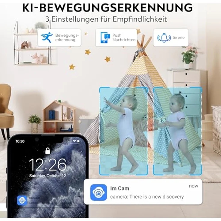 LUVISION WLAN PTZ Autotracking Funk Überwachungskamera Video Anrufkamera Telefonkamera für Senioren mit Gegensprechfunktion für Kinder mit Lautsprecher, Telefon-App, Bildschirm, Nachtsicht – Bild 5